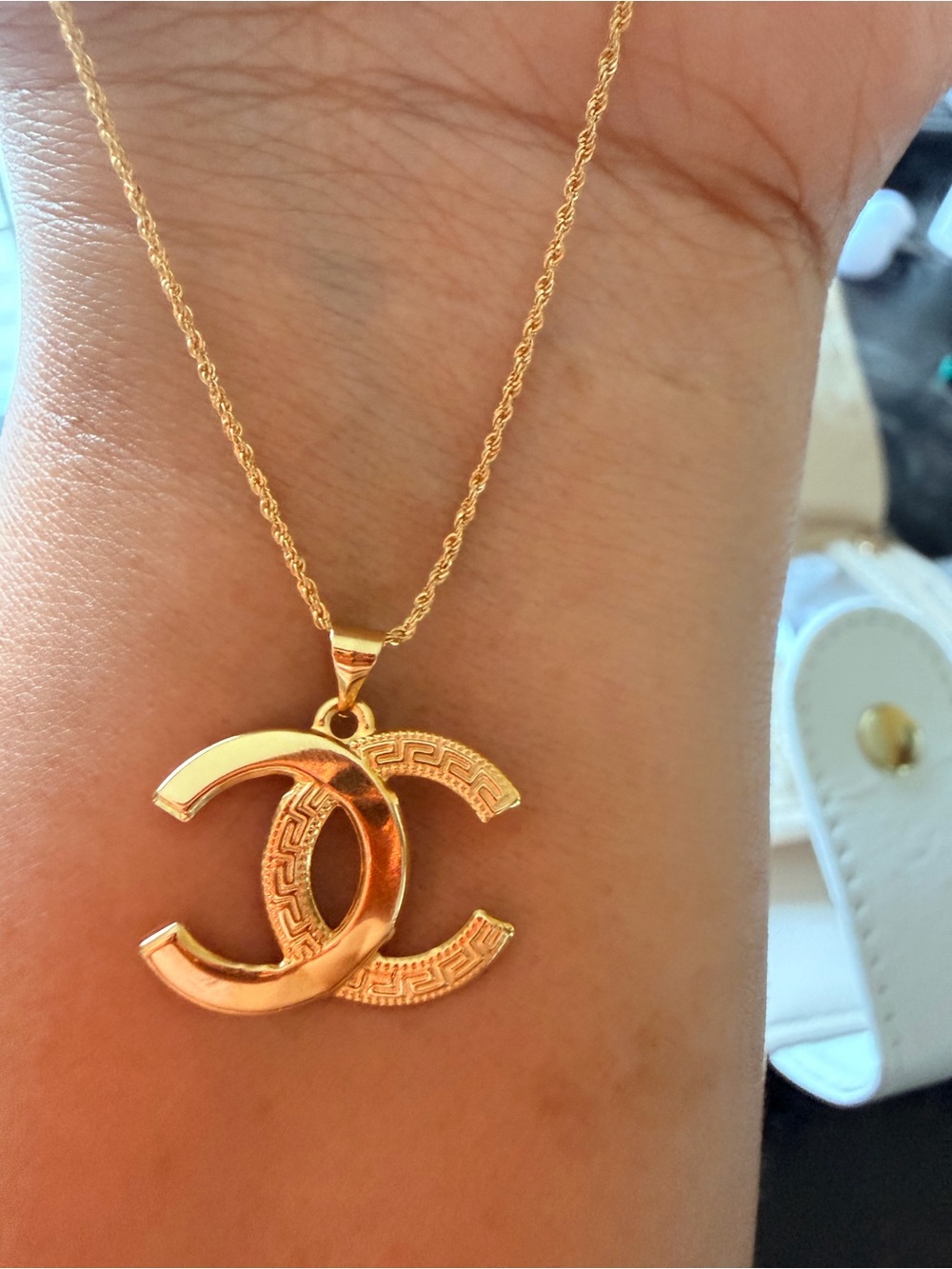CC Gold Double C Logo Pendant Necklace.18k real gold not plated Lightweight
